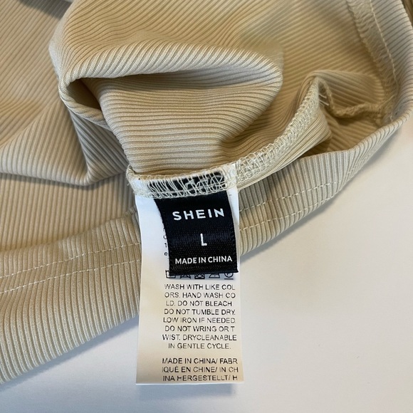 Shein Shirt Stretch Muscle Large Turtleneck Cut Outs Reveal Large Beige Club - Picture 9 of 10